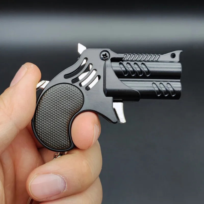 EZ 1Pcs Mini Keychain Metal Rubber Band Gun Game Toy Gun Launcher Children's Simulation Pistol Toys Gifts Pendent