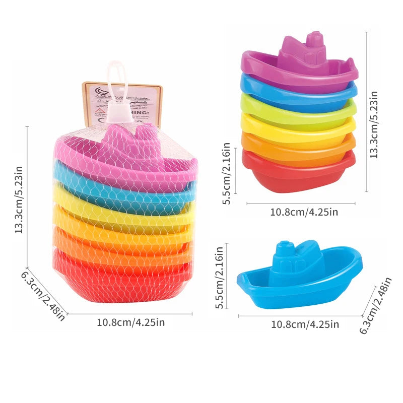 EZ Stacking Cup Bath Toys for Kids Colorful Folding Boat Shape Tower Early Educational Baby Toys Swimming Pool Beach Toys Gifts