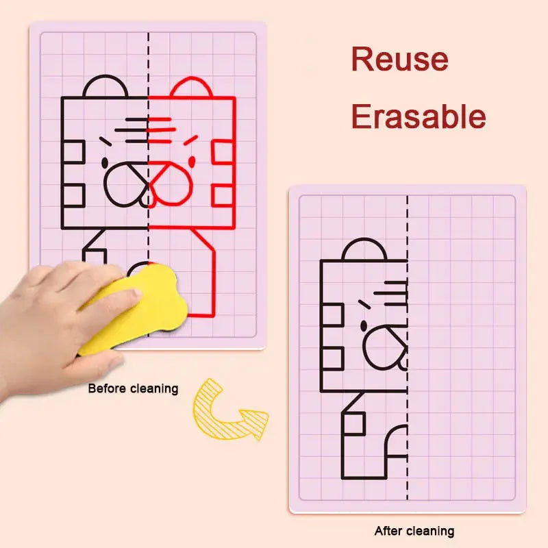 EZ 30 page children's grid symmetrical drawing toy focuses on fine motor skills writing and 4-color brush control training drawing