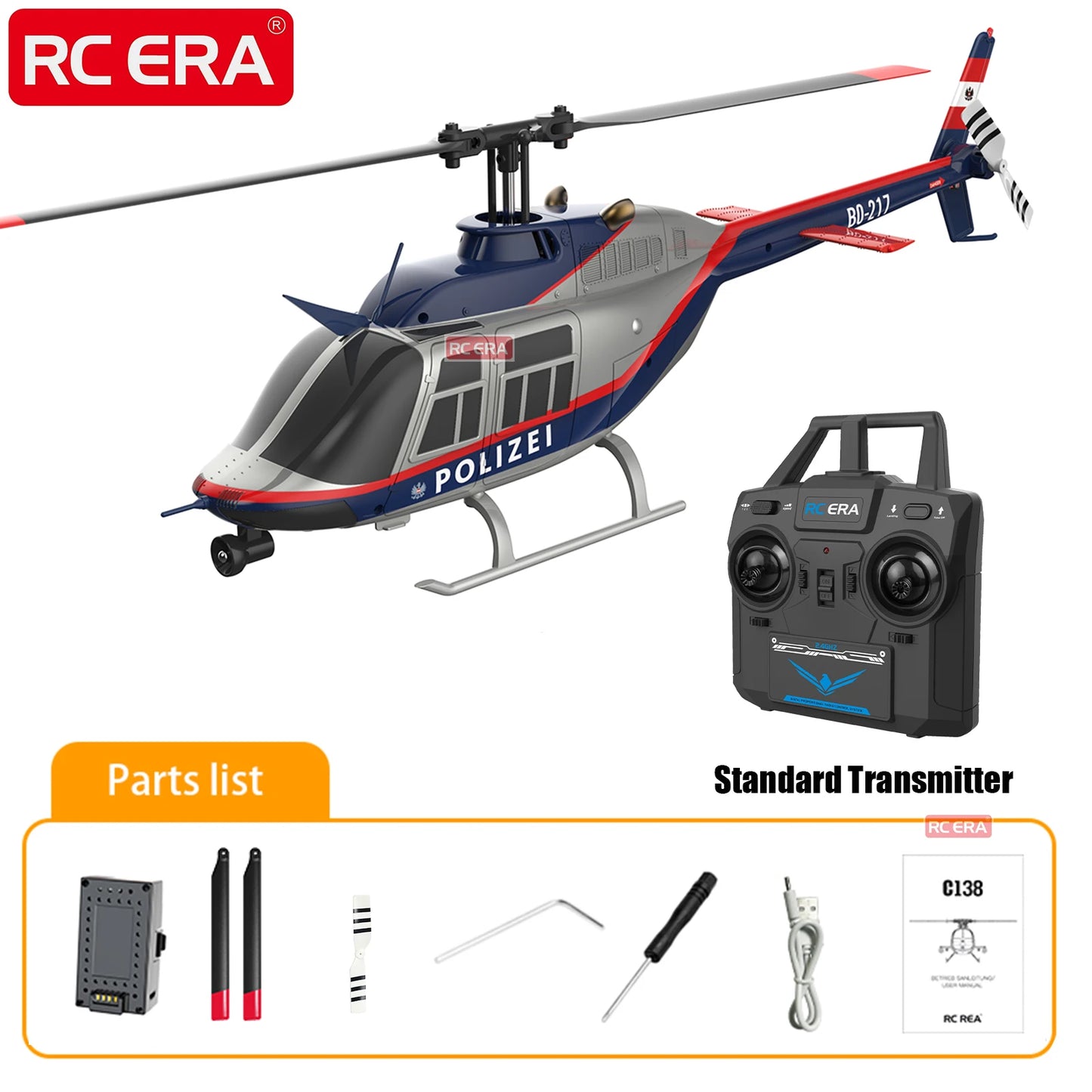 EZ RC ERA C138 BELL 206 Jet Ranger 6-axis Gyro Stabilized Altitude Hold 4ch RC Helicopter Aircraft Hobby for Adults -RTF