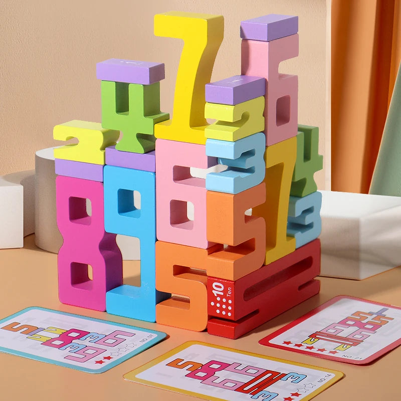 EZ Wooden educational digital blocks, creative puzzles, stacking toys, fun brain-burning, early education topics, Montessori style