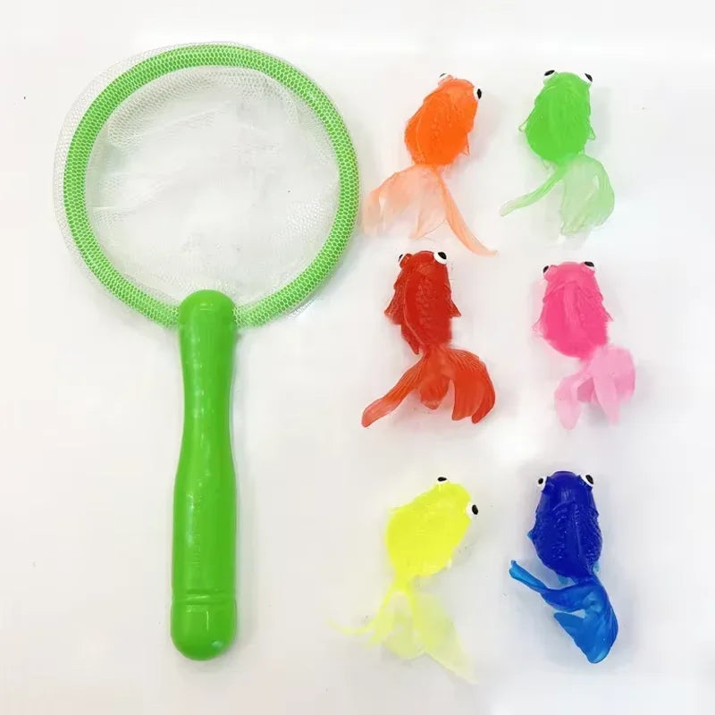 EZ Children's Water Toy Soft Rubber Marine Life Buoy Goldfish Net Fishing Model Swimming Bathtub Holiday Gift