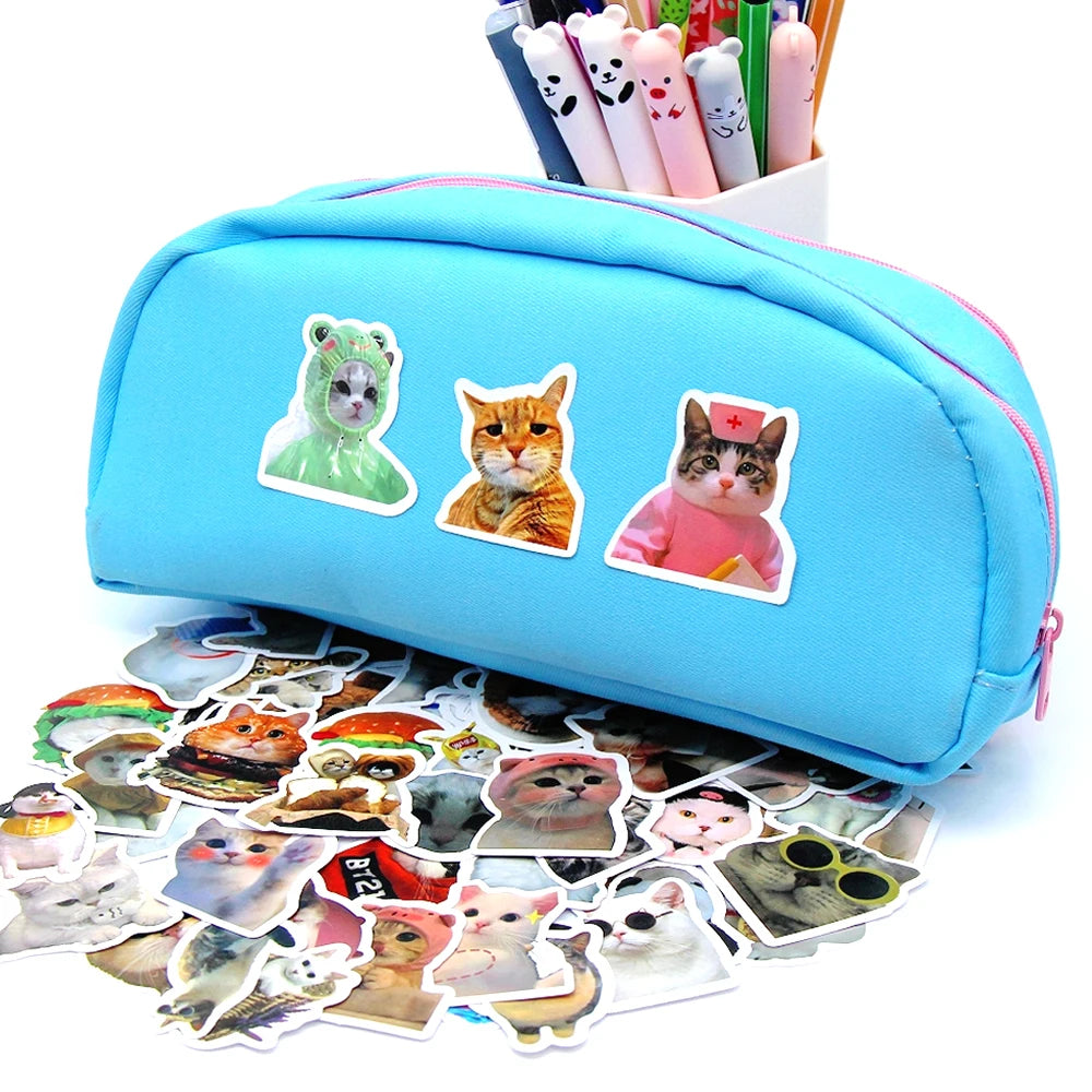 EZ 10/50/100pcs Funny Cat Stickers Cartoon Cute Decals Toy Stationery Guitar Phone Bicycle Laptop Luggage Car Graffiti Kids Sticker