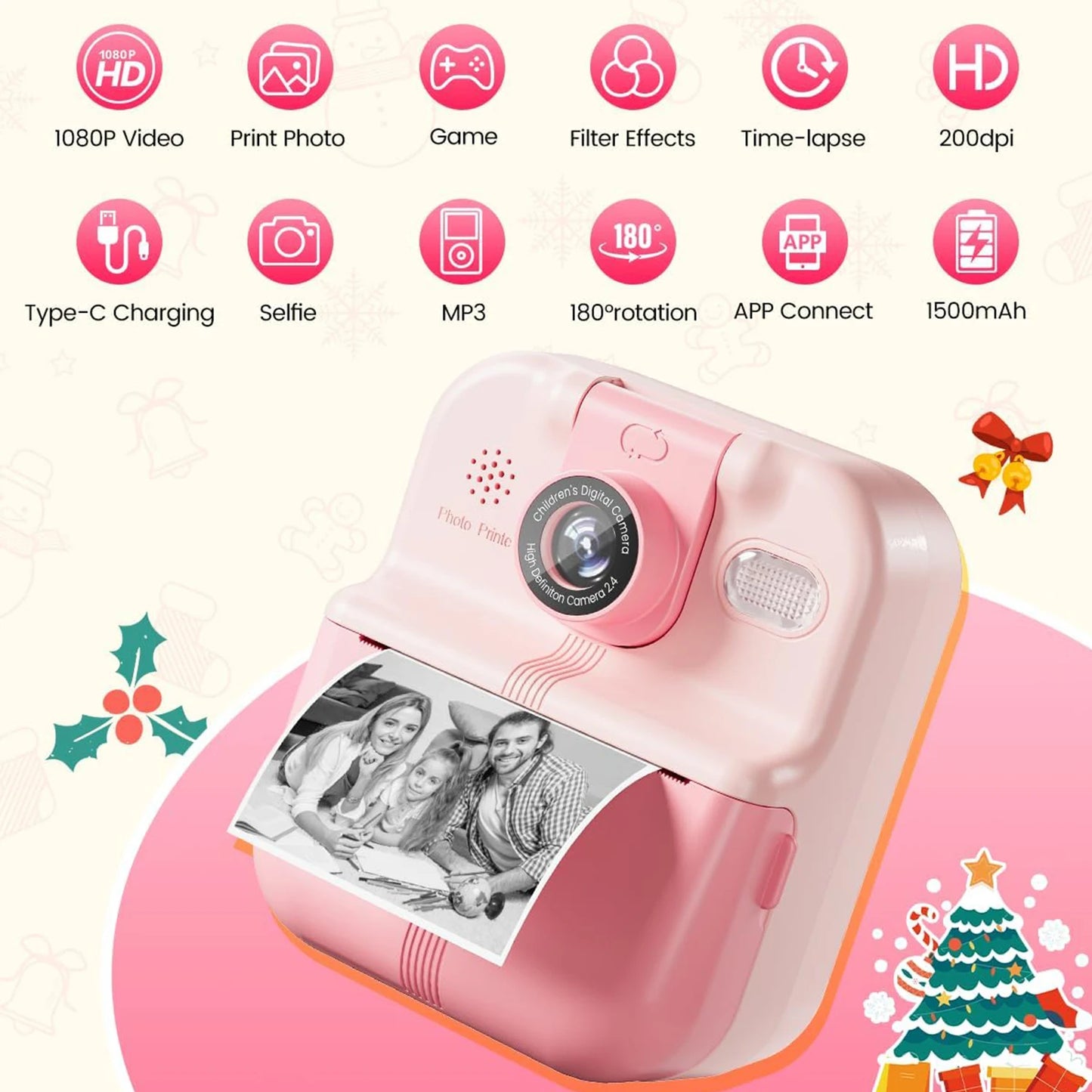 EZ Bluetooth Kids Camera Instant Print Photo 1080P Mini Toddler Camera for Boys Girls DIY Instant Print Toys With 32G SD Card