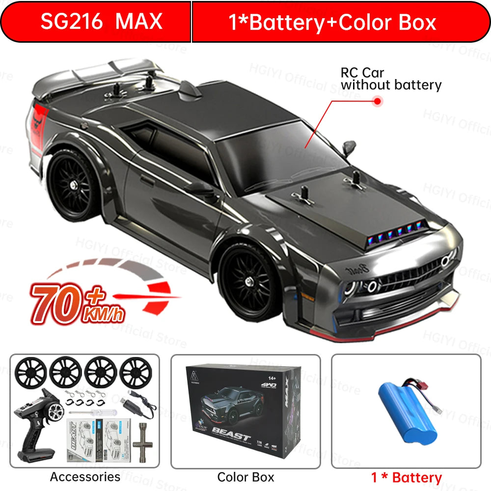 EZ SG216 MAX 1:16 Brushless RC Drift Car With LED 70KM/H Or 40KM/H 4WD High speed Racing Rc Car Monster Truck for Kids Gift