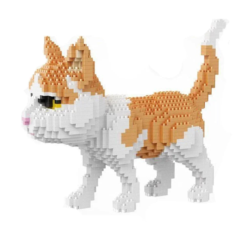 EZ Knew Built Four styles of expressive micro particle mini cat building blocks, orange and cow models, favored by pet enthusiasts