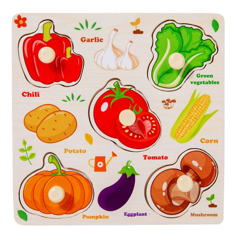 EZ Baby Wooden Puzzles Montessori Toys 1 2 3 Years Toddler Toys Hand Grab Board Alphabet Number Cognition Learning Educational Toys