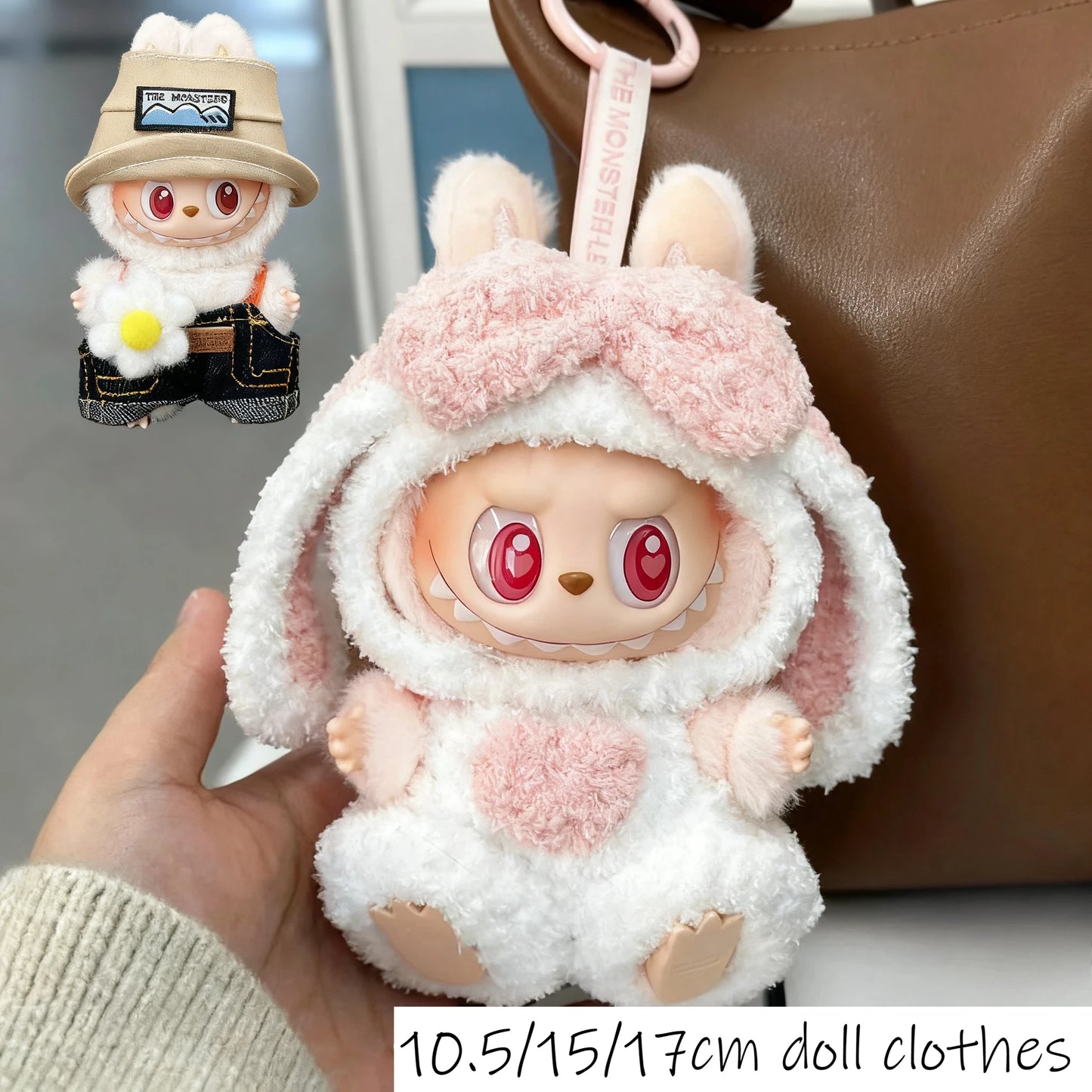EZ For 17cm/10.5cm Labubu 4.0/3.0 Accessories Doll Clothes Heartbeat Long Eared Furry Rabbit Costume Cartoon Dress Up Labubu Outfit