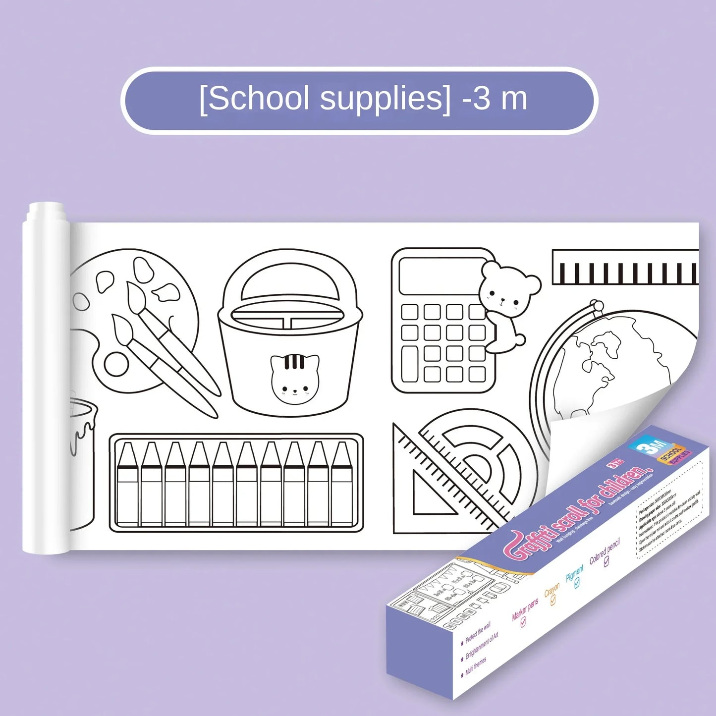 EZ 3 Meters Children Montessori Toys Early Educational Graffiti Drawing Roll DIY Self Adhesive Kids Learning Paint Coloring Scroll