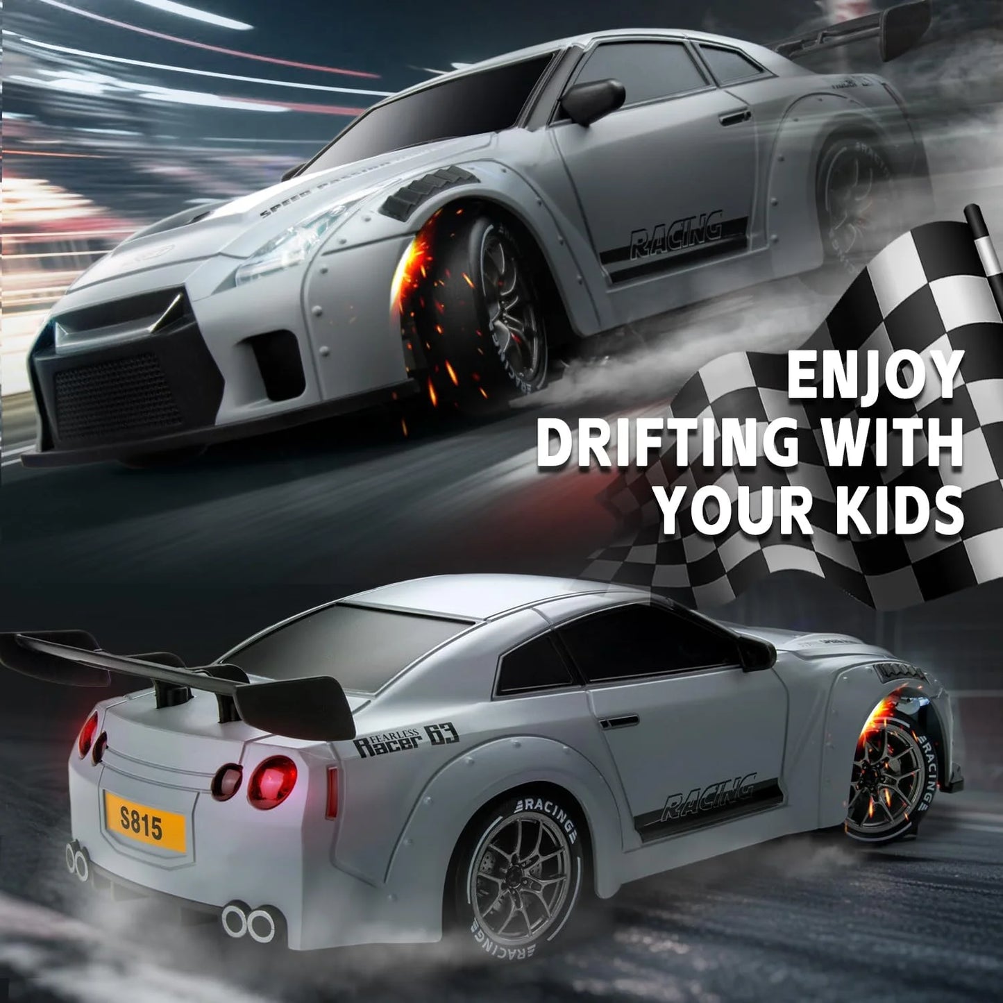 EZ RC Drift Car 1:24 Remote Control Car for Kid 20KM/H 4WD High Speed RC Car with LED Lights Extra Drifting Tires Vehicle for Adult