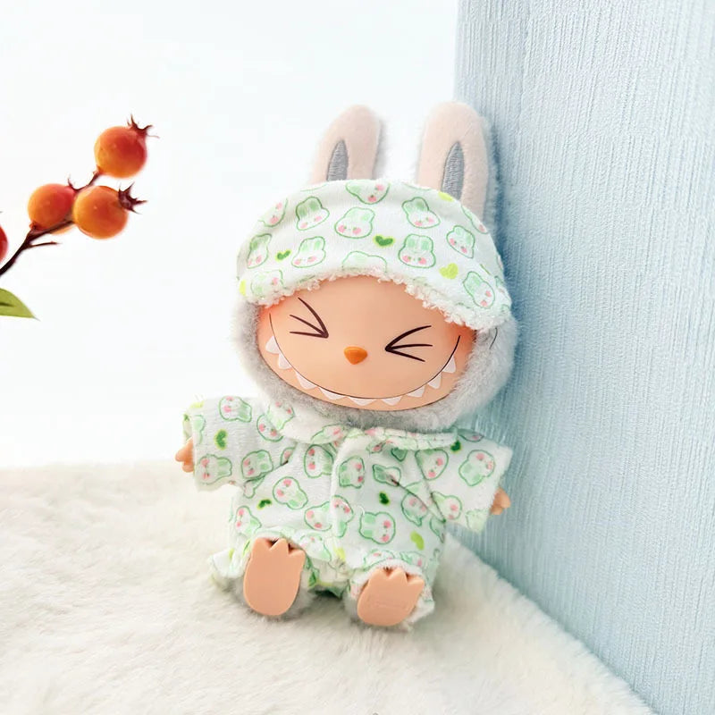EZ Labubu Mini Pajamas with Eye Mask Three-piece Kawaii 15-17cm V1 V2 Labubu Clothes Cute Idol Plush Doll Accessories