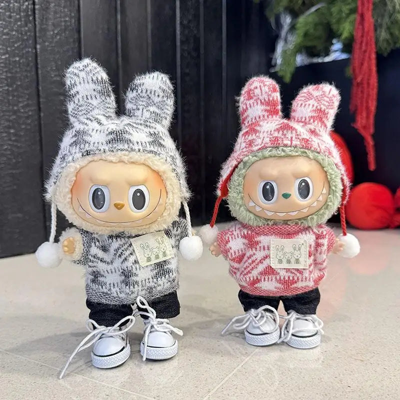EZ For 15-17 cm Labubu clothes outfit Labubu sitting party jacquard two-piece set Dolls Accessories Cute Decoration