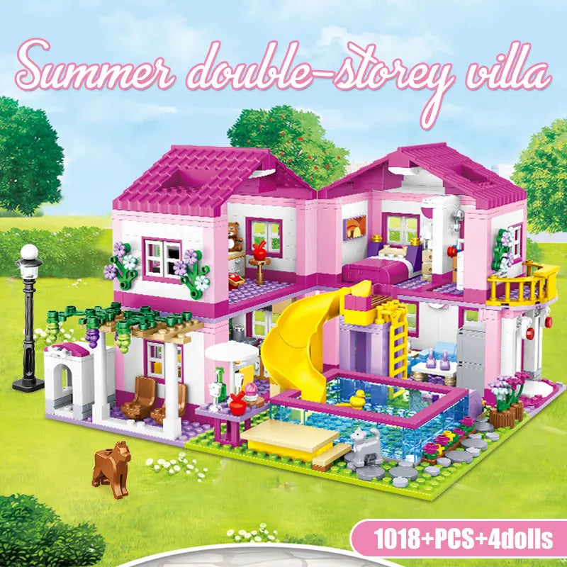 EZ ZKZC 1018pcs City 1 Change 3 Summer Double-storey Villa House Building Blocks Friends Garden Flower Figures Bricks Toys Girls