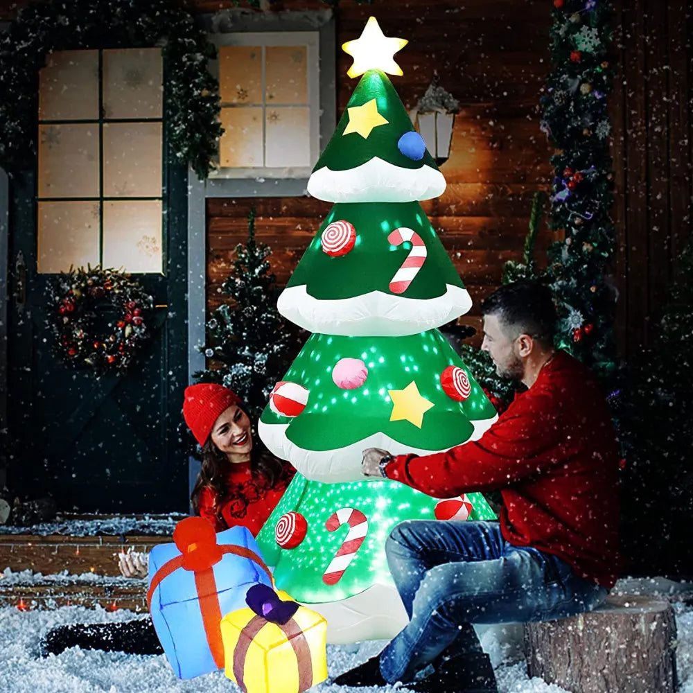 EZ 2.1M/7FT Christmas Inflatable Xmas Tree With LED Lights Outdoor Ornament Christmas Gift Party New Year Indoor Decoration Toys