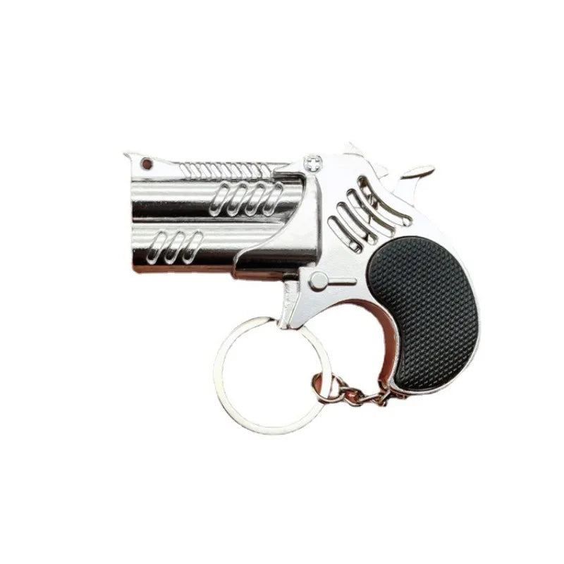 EZ 1Pcs Mini Keychain Metal Rubber Band Gun Game Toy Gun Launcher Children's Simulation Pistol Toys Gifts Pendent
