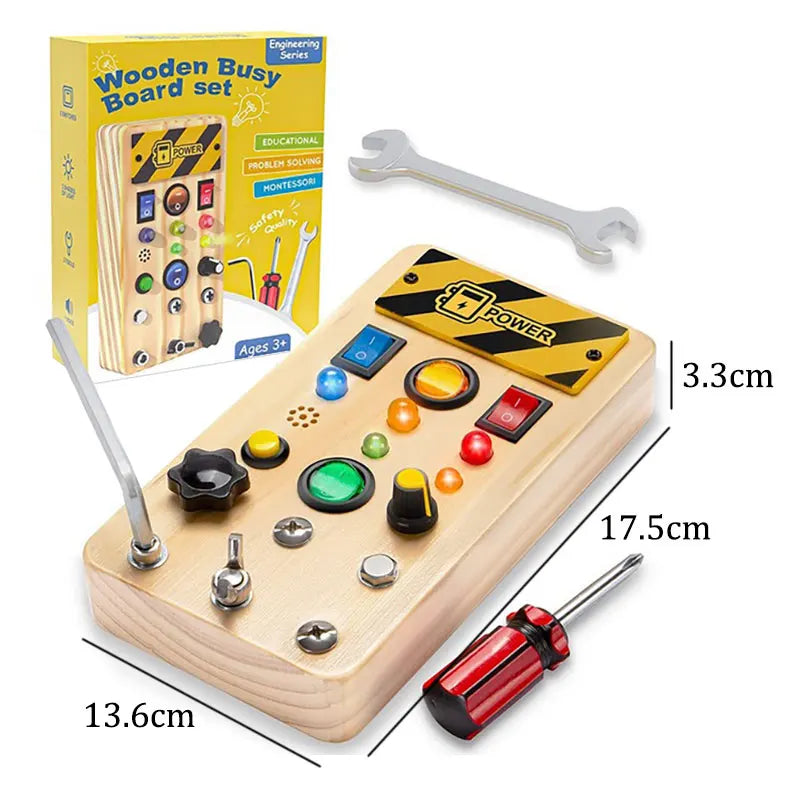 EZ Montessori Busy Board Sensory Toys Wooden With LED Light Switch Control Board Travel Activities Children Games For 2-4 Years Old