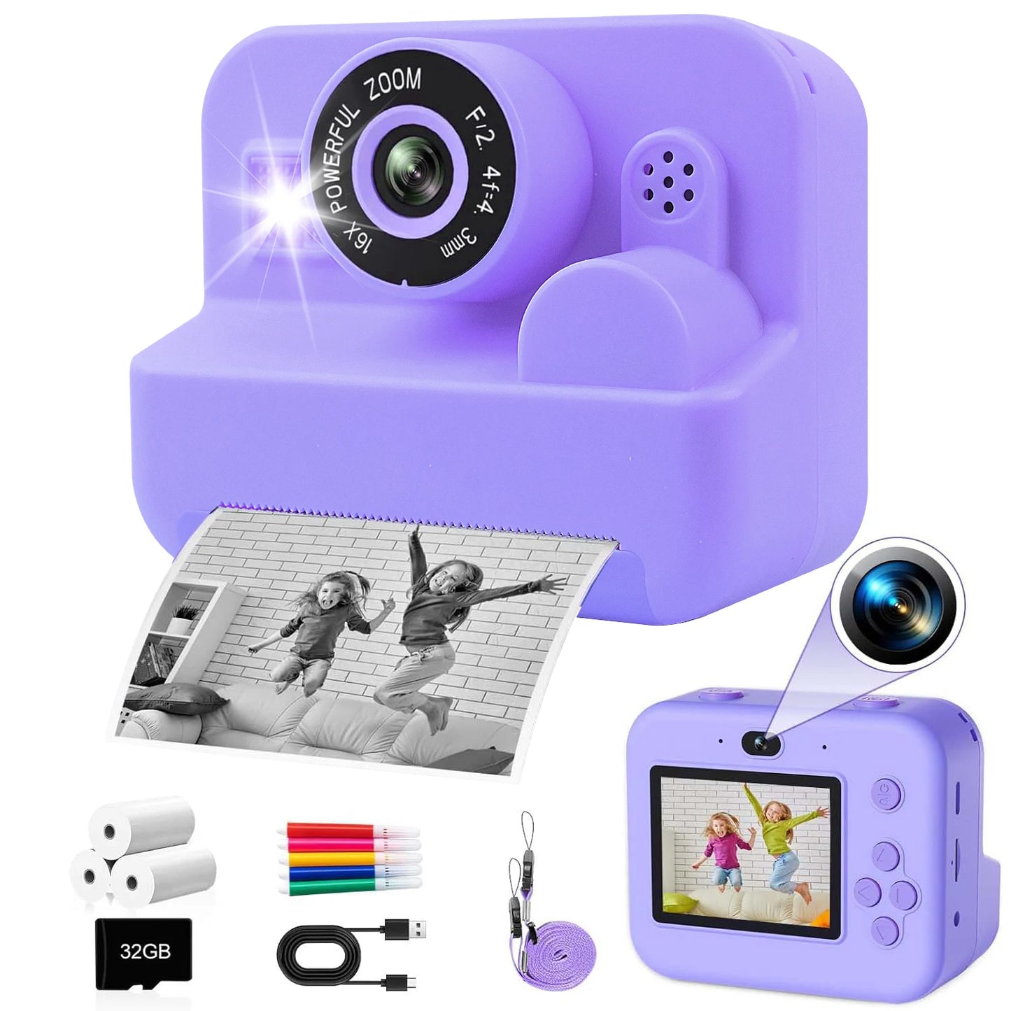 EZ Kids Camera Instant Print Toddler Cameras Thermal Printing Camera Birthday Gifts Toys For Boy Girl Age 3-12 With MP3 Video Game