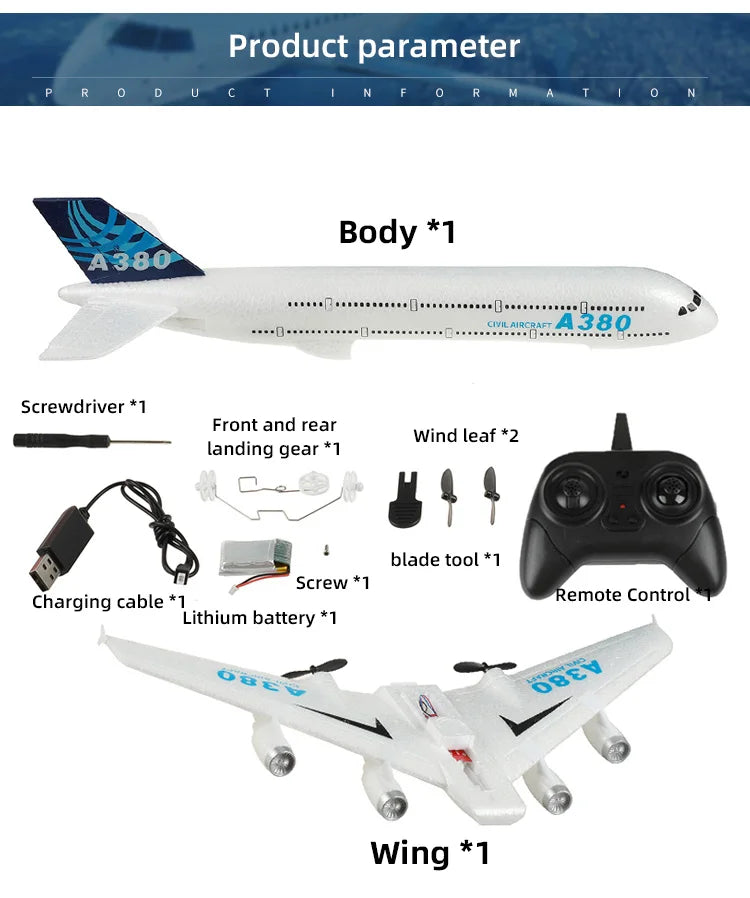 EZ A380 Airplane Airbus RC Airplane Foam Toys 2.4G Glide Fixed Wing RTF Plane Outdoor Toys Drone Modle Easy Fly Children Gift