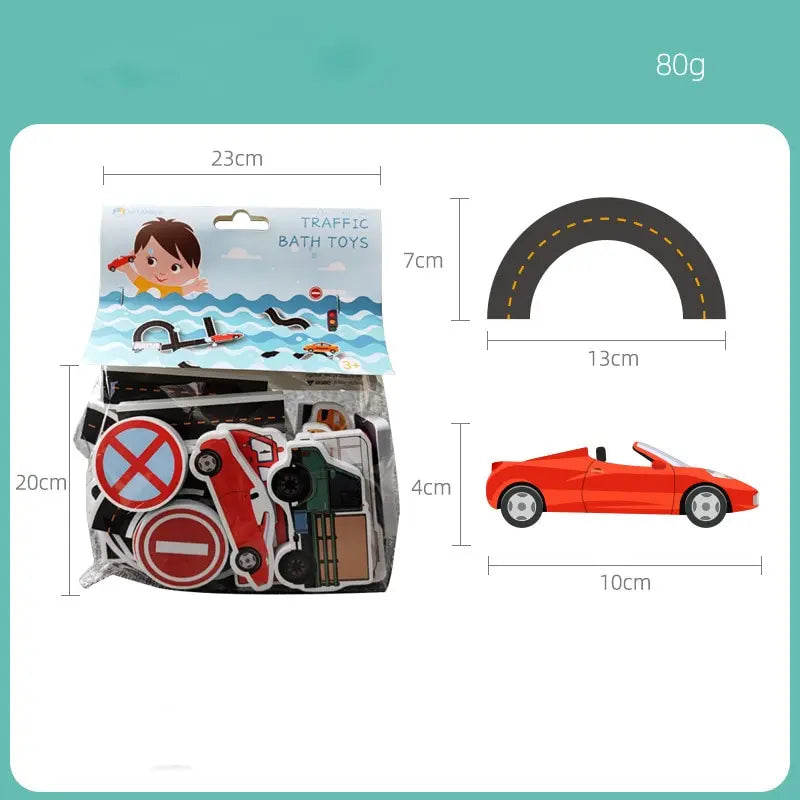 EZ 23 Pieces Bath Water Toy Sticky Wall City Traffic Car Road Rail Puzzle Vinyl 0-3Y 3-6Y 6-12Y 12+y 14+Y Bath Features