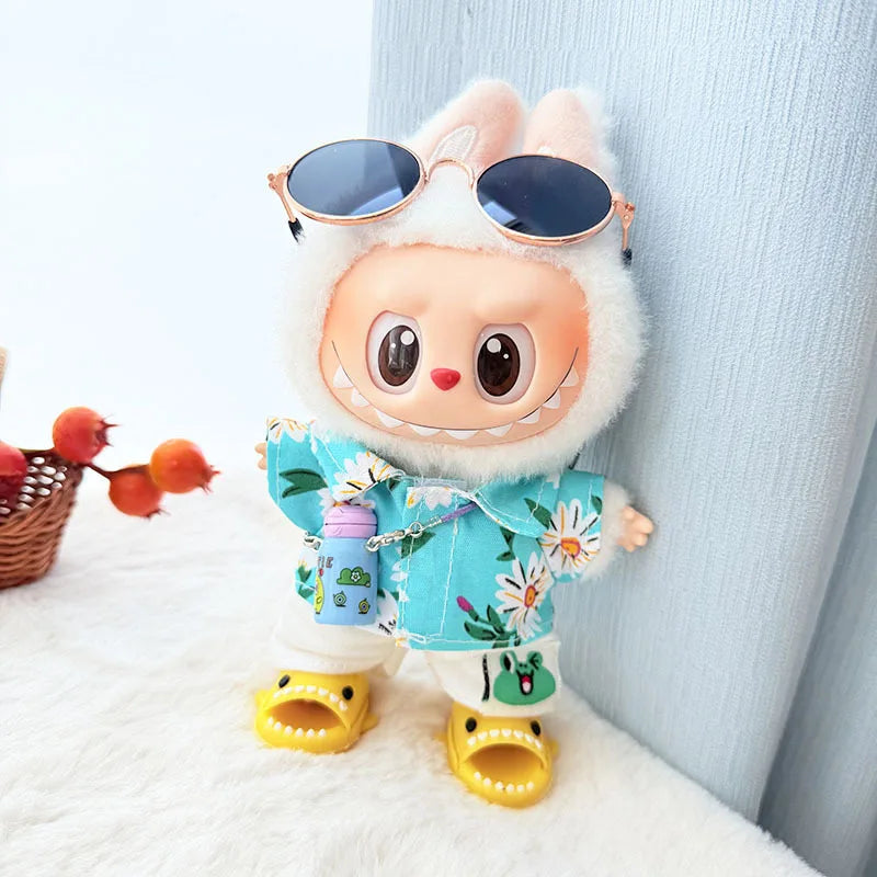 EZ For 17cm Labubu Doll Clothes Beachwear Fashion Clothes With Sunglasses Labubu Clothes Ropa Labubu