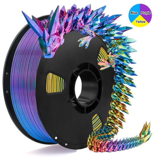 EZ Tricolor Silk PLA 3D Printer Filament, 1.75mm Multicolor 3D Printing Filament, 1kg (2.2lbs) Fit Most FDM 3D Printer