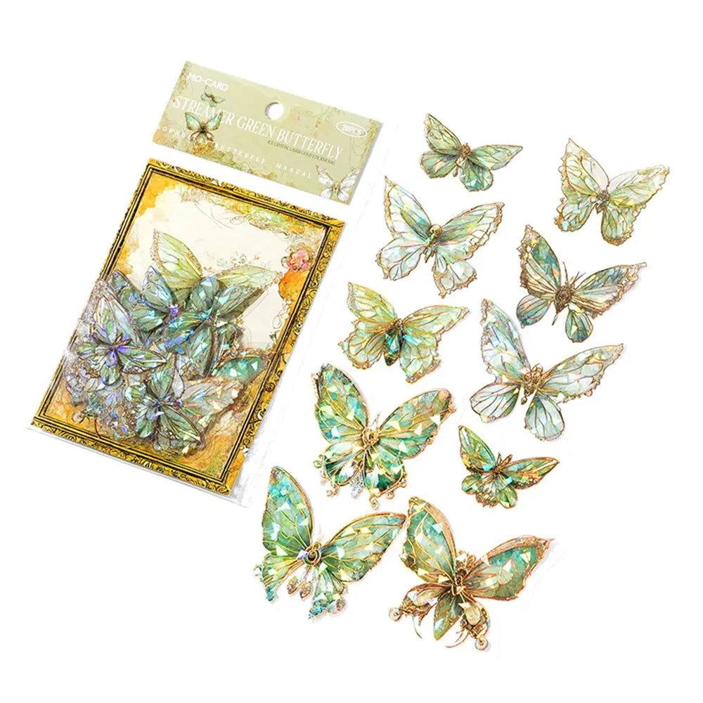 EZ 5Style 20pcs/pack INS Butterfly PET Sticker Pack Ice Crystal Laser Gold DIY Handbook Decoration 3D Scrapbook