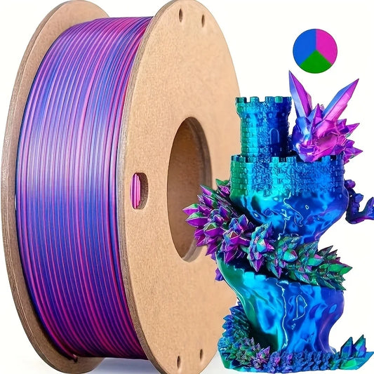 EZ Three color PLA silk filament 250g per roll net weight, suitable for FDM 3D printers, 1.75mm silk PLA 3D printing material.