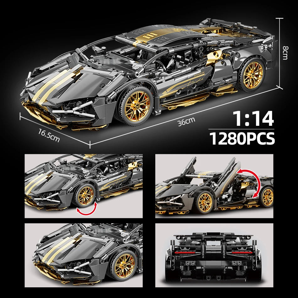 EZ ToylinX 1:14 Building Blocks Car MOC City Speed Car Luxury Auto Racing Vehicle with Super Racers Bricks Toys for Children Gift