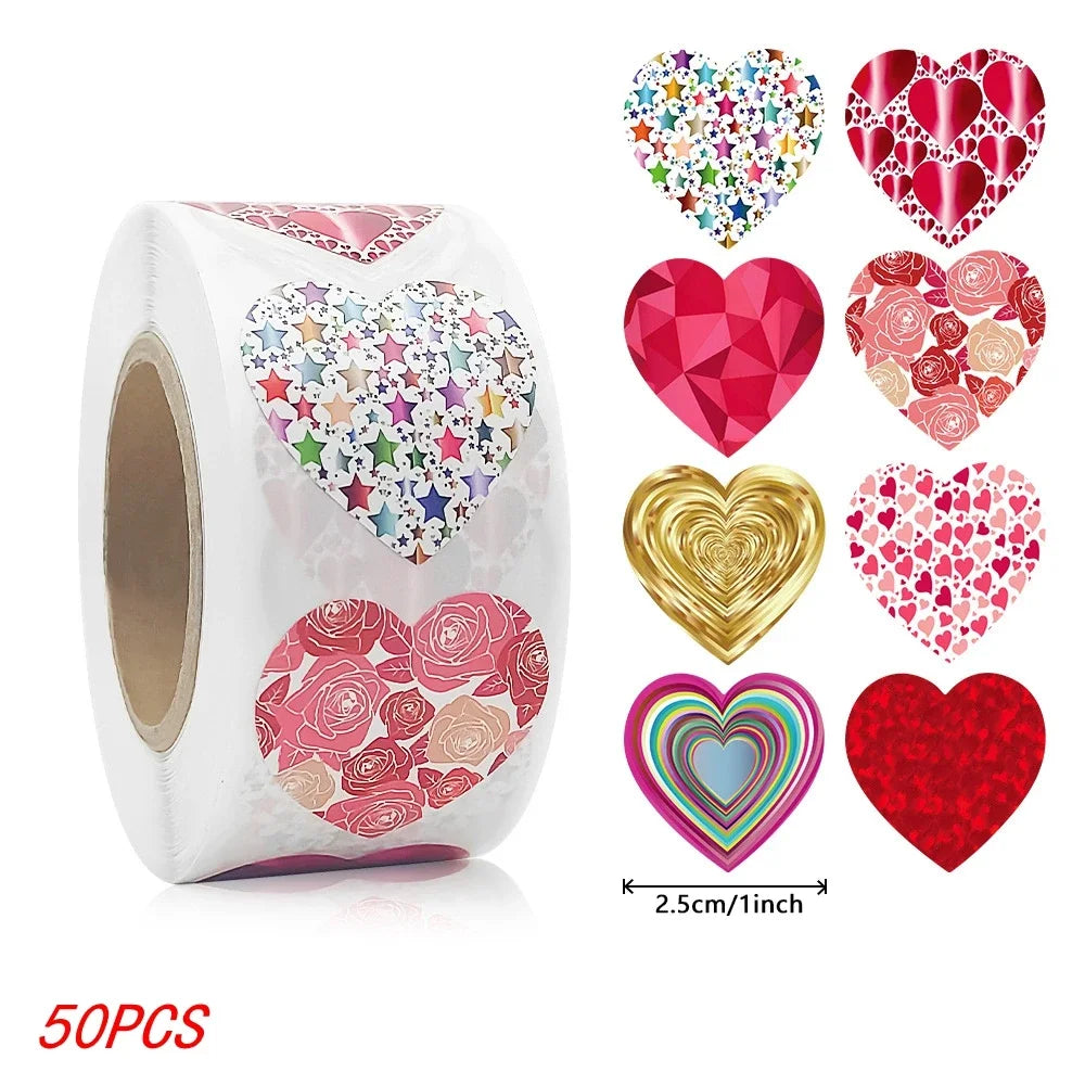 EZ 50-500pcs 1inch Red Heart Stickers for Valentine's Day Baking Packaging Sticker Envelope Seals Love Decorative Sticker