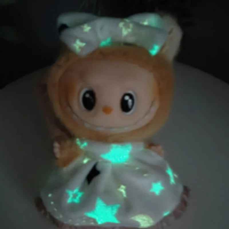EZ Labubu Clothes For 15-17cm Mini Plush Idol Doll Luminous Fluorescence Skirt Luminous Dress Labubu I II III  Clothing Decoration