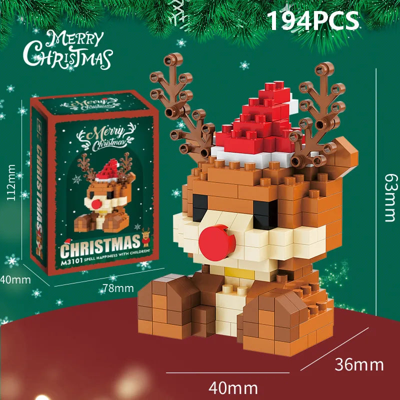 EZ Christmas Gifts Micro Building Block DIY Domino Game Santa Claus Reindeer Holiday Puzzle Assembling Bricks Table Decoration Toys