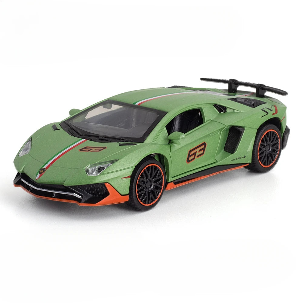 EZ 1:32 Lambor Aventador SVJ LP780-4 Sports Car Model Toy Diecast Metal Scissor Doors Opened Simulation Sound Light Hobby Gifts