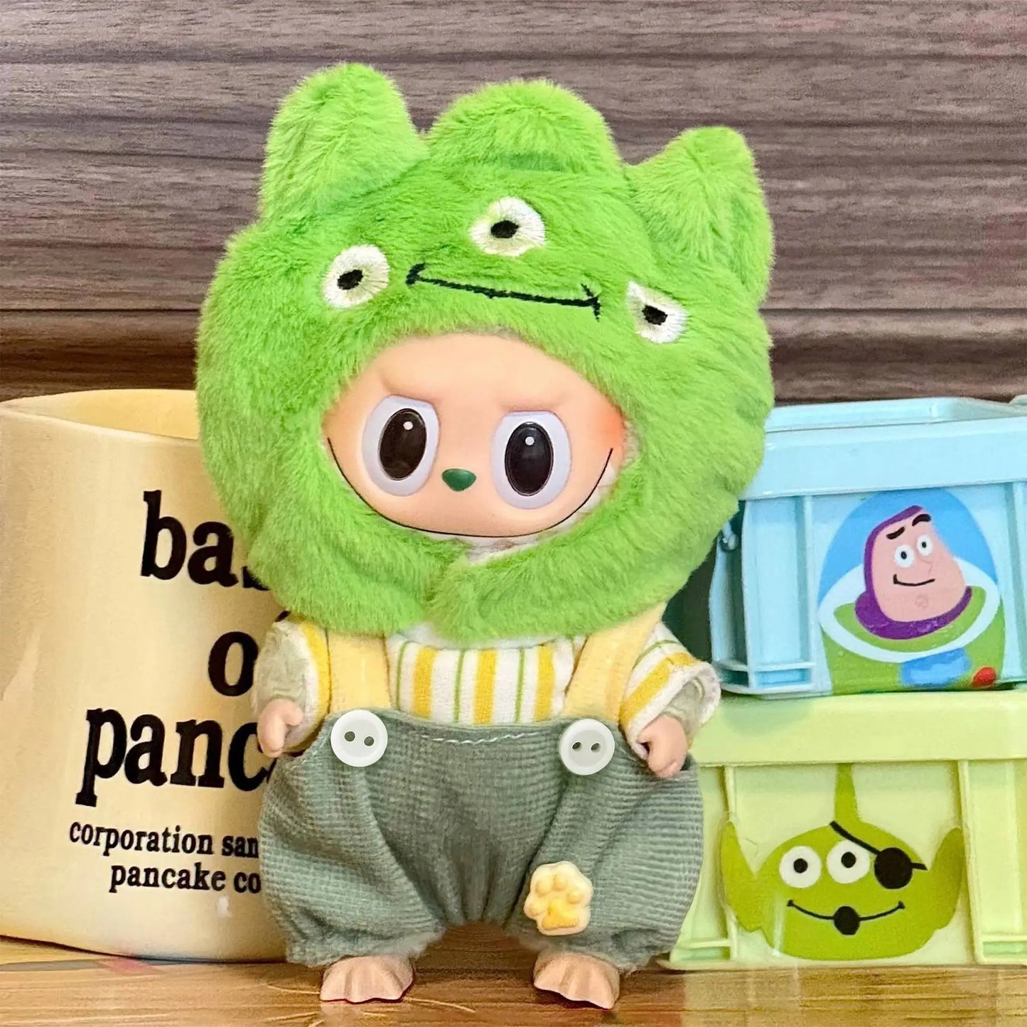 EZ [No Doll]Cute Mini Plush Doll Blue Hooded Plush Cartoon Clothes for Labubu I II Dolls Outfit Accessories Clothing Gift