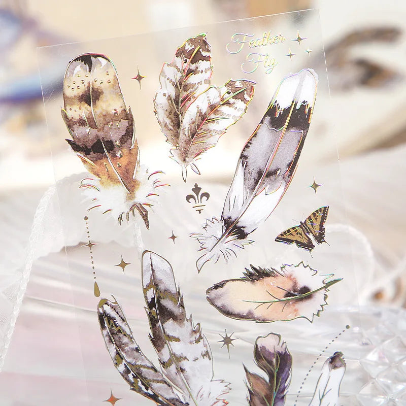 EZ 3pcs Kawaii Feather Dragonfly Bird Jellyfish Decorative Stickers Pack Scrapbooking Material Label Diary Phone Journal Planner