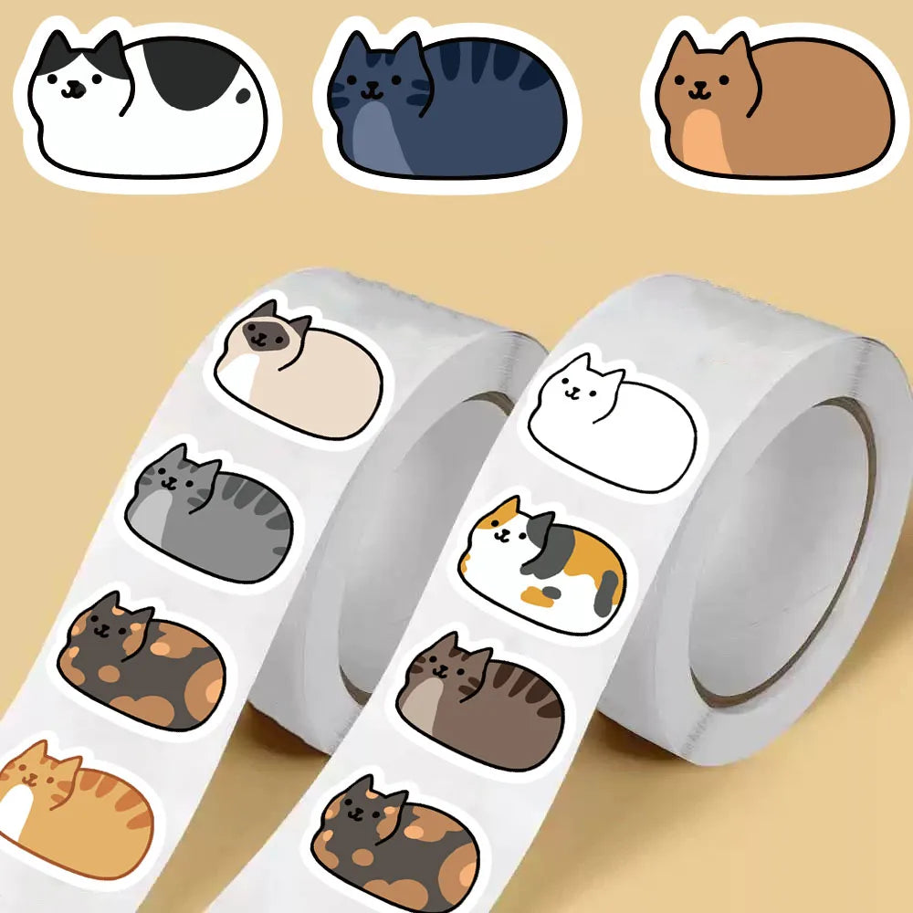 EZ 500PCS Kawaii Cartoon Cat Tuo Tuo Roll Stickers Skateboard Laptop Luggage Skateboard Phone Gift Waterproof Phone Cute Sticker ﻿