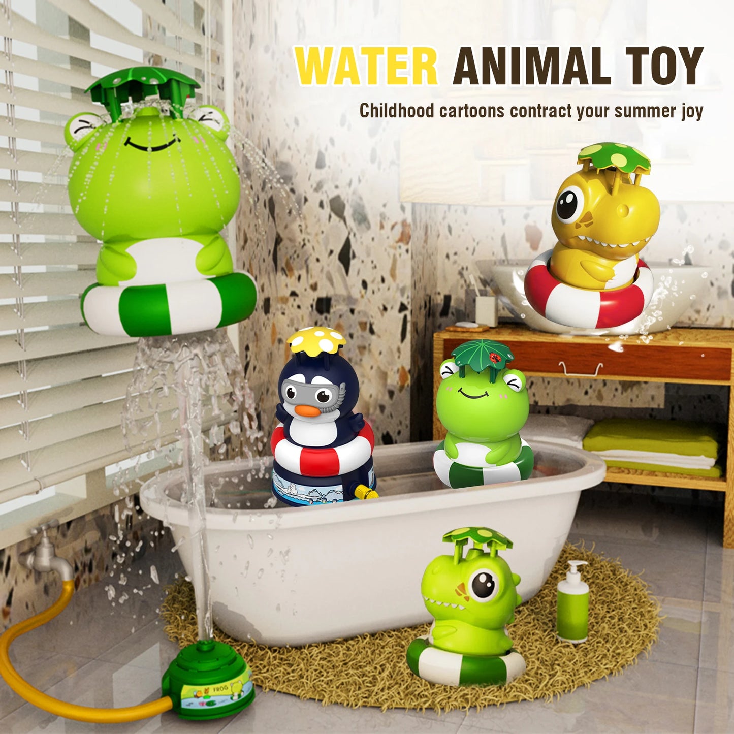 EZ outdoor Water Toy Baby Bath Toys Cartoon Frog Dinosaur Sprinkler Rotating Spray Garden Yard  Fun Games Toys for Kids boys girls