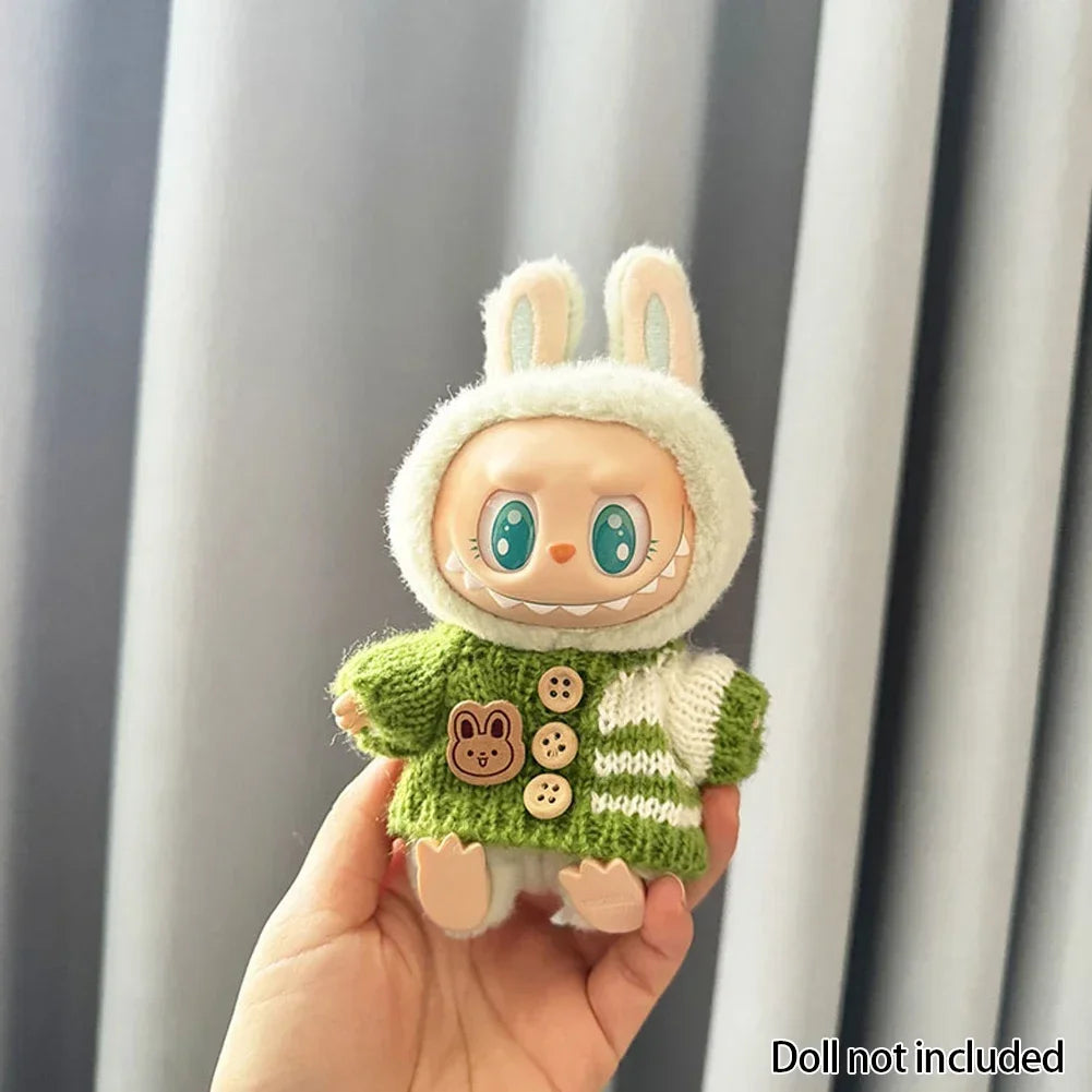 EZ For 15-17 cm v1v2 Labubu Clothes outfit Labubu Sitting Party Bear Label Scarf Hat Bag Dolls Accessories Cute Decoration