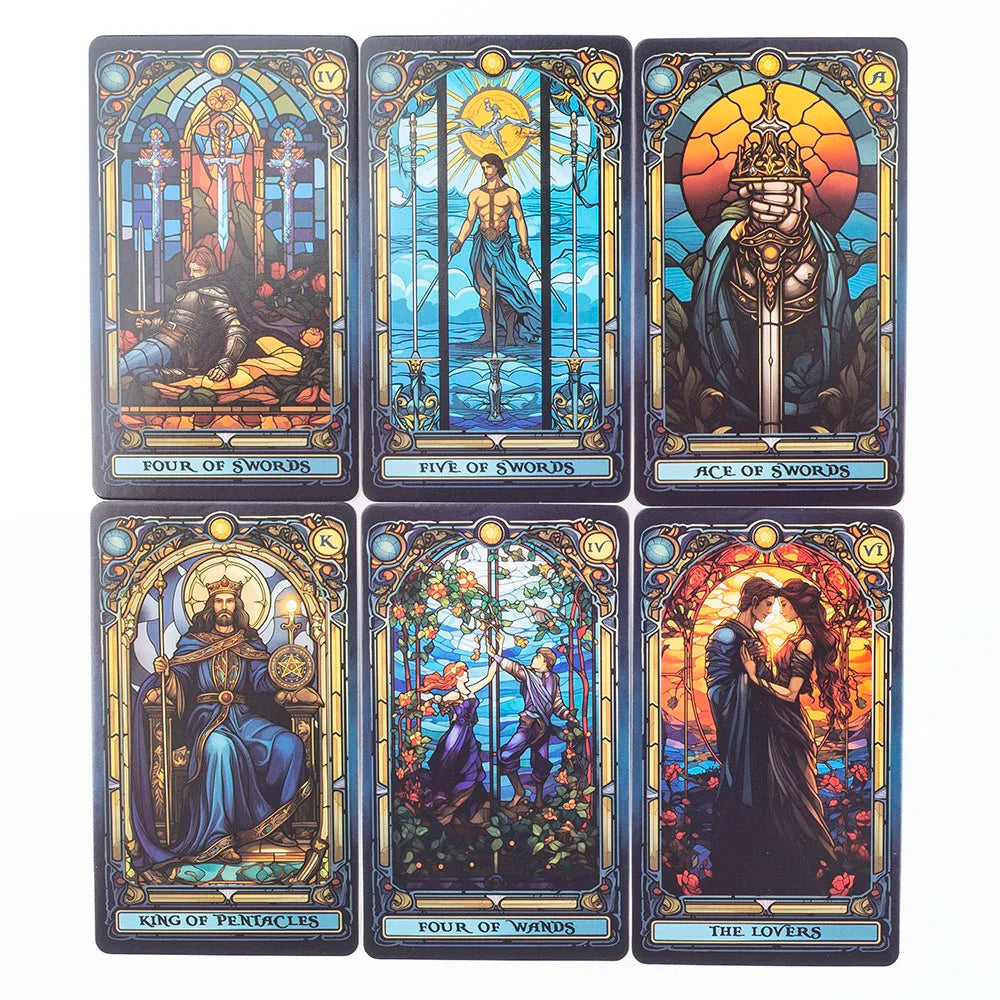 EZ Stained Glass Tarot A 78-Card Deck Leisure Entertainment Game Card Family Gathering Divination Board Playing Games 10.3*6Cm