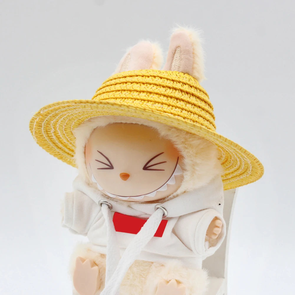 EZ For Sitting Party Labubu Hat Open Top Straw Hat Woven Hat  Labubu party clothing accessories countryside style Labubu outfit