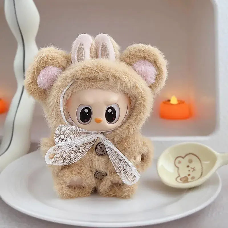 EZ 17cm Mini Plush Doll'S Clothes Outfit Accessories For Korea Kpop Exo Labubu Idol V1 V2 cartoon bear hat button bow Clothing Gift