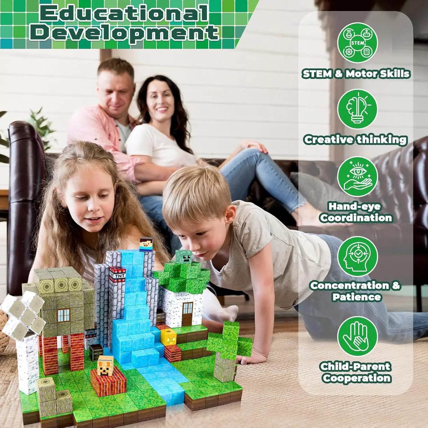 EZ Magnetic Building Blocks Toy Build Mine Magnet World Construction Set STEM Sensory Educational Christmas Gift