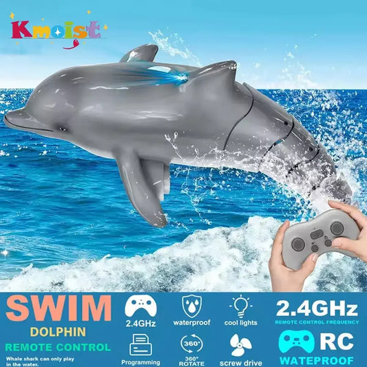 EZ Rc Dolphin Fish Toy Light RC Boat Electric Waterproof 2.4G Remote Control Swimming Animal Toys for Boys Kids Birthday Xmas Gifts