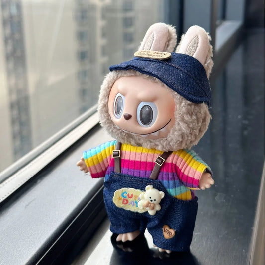 EZ Labubu 17cm Doll's Clothes The Monsters Rainbow Suit Mini Plush Doll Clothing for Labubu I II Idol Dolls Fans Gift