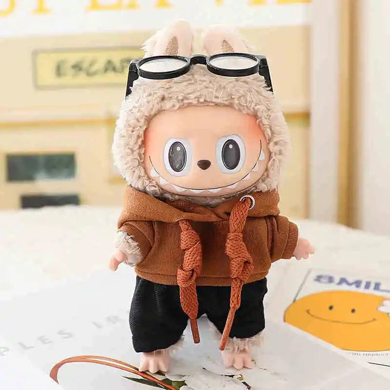 EZ 17cm Labubu Doll Clothes Set Short Skirt Hooded Top Ropa