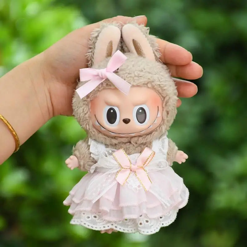 EZ Mini Plush Doll'S Clothes Outfit Accessories For Korea Kpop Exo Labubu V1 V2 Idol pink bow gauze skirt Clothing Gift