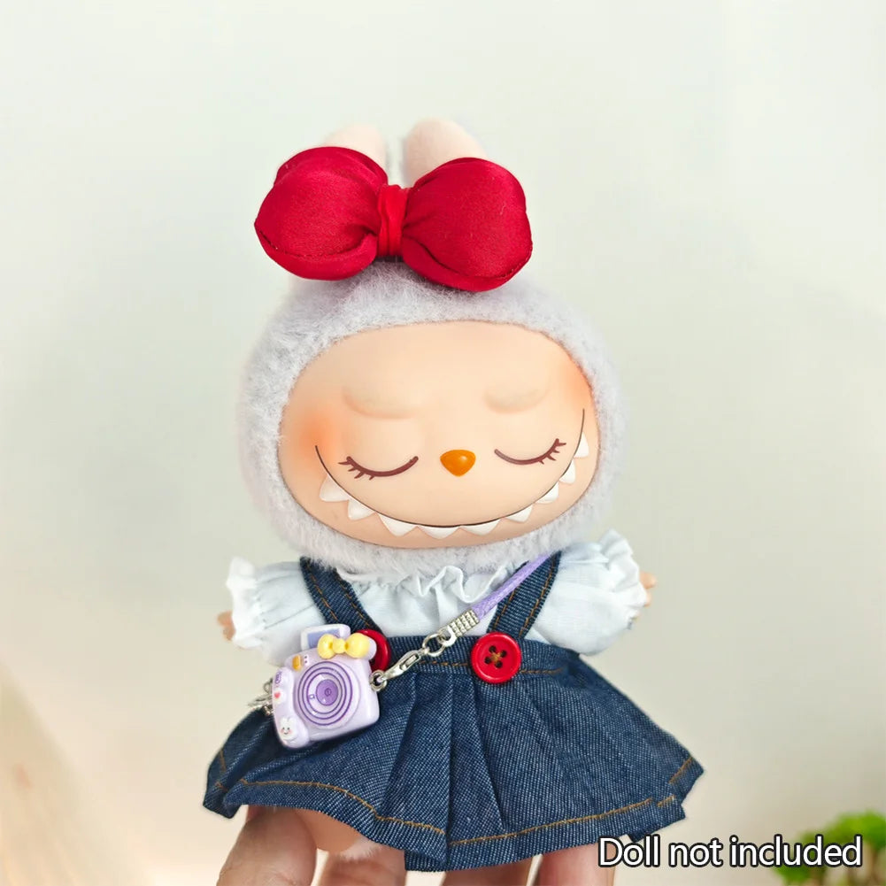 EZ 17cm Mini Plush Doll'S Clothes Outfit Accessories For Korea Kpop Exo Labubu Idol Dolls Corduroy overalls T-shirt Clothing Gift