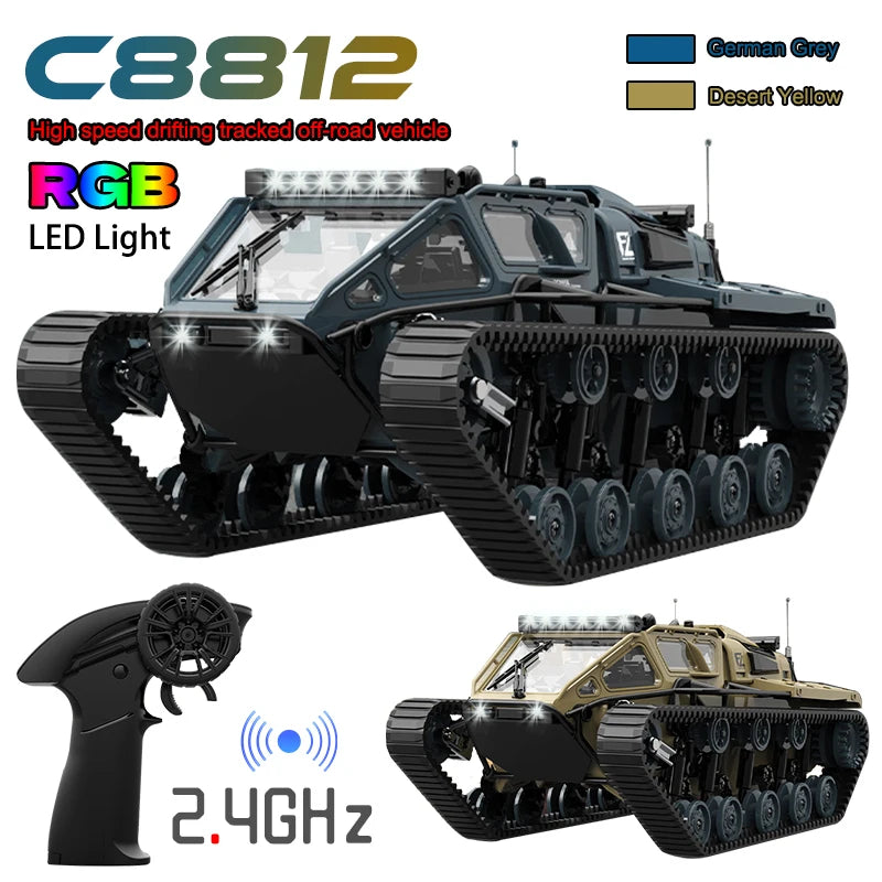 EZ JJRC C8812 LED Light Full Scale Tracked Tank Simulation Model Toy RC Car Model Drift Remote Control Off-Road Vehicle Boy Gift