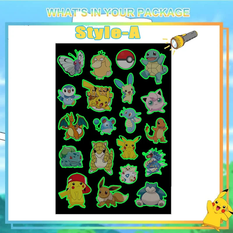 EZ Pokemon Luminous Tattoos for Kids Pikachu Styles Temporary Tattoos Stickers Boys Girls Glow Party Supplies Gifts for Children