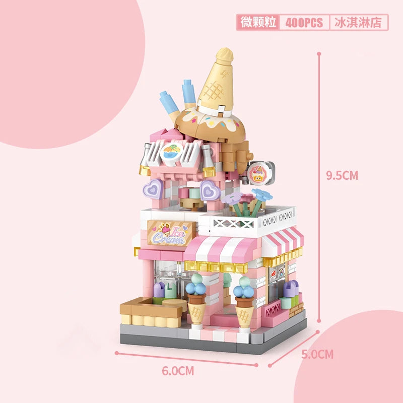 EZ NEW Panda Pet Coffee Ice Cream Flower Shop Store Street View Food House Building Blocks Kit Girls Bricks Model Kids Toy Children