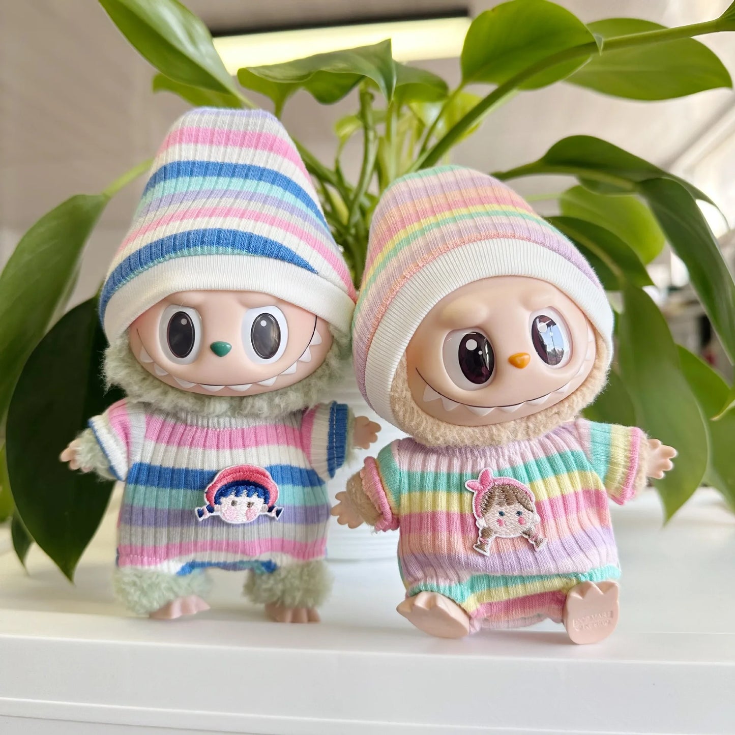 EZ 17cm Mini Doll'S Clothes Outfit Accessories for Labubu Sitting Party V1 V2 Autumn Onesie Hat Set Accessories